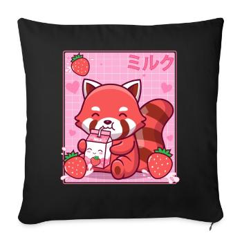 Kawaii Red Panda Strawberry Milk Shake Otaku - Sofa pillowcase 17,3'' x 17,3'' (45 x 45 cm) - black - Front