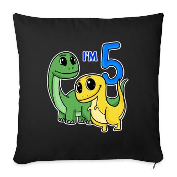 5 years old - 5th birthday with animal motif - Dino - Sofa pillowcase 17,3'' x 17,3'' (45 x 45 cm) - black - Front