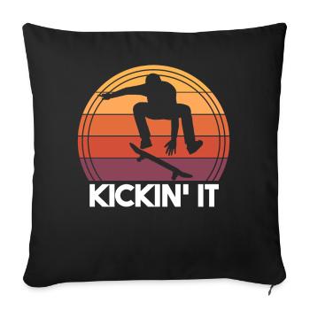 Skateboarder Kickin' It Funny Retro Skateboard - Housse de coussin décorative 45 x 45 cm - noir - Devant