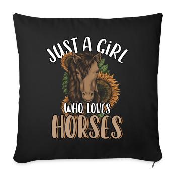 Juste une fille qui aime les chevaux Tournesol Cheval mignon - Housse de coussin décorative 45 x 45 cm - noir - Devant