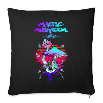 Coucher de soleil sur les champignons magiques - Housse de coussin décorative 45 x 45 cm - noir - Devant