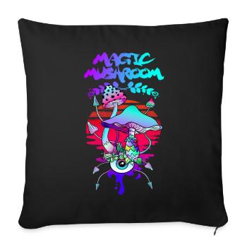 Champignons Magiques Coucher de Soleil Psychédélique - Housse de coussin décorative 45 x 45 cm - noir - Devant