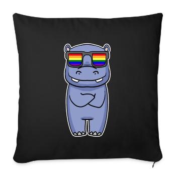 Rainbow - Hippopotamus with glasses - Sofa pillowcase 17,3'' x 17,3'' (45 x 45 cm) - black - Front
