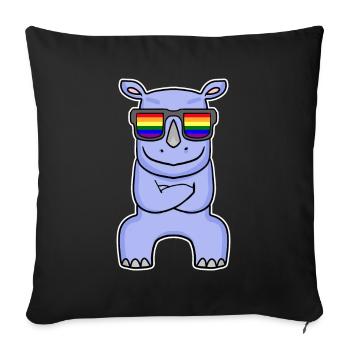 Rainbow - Rhinoceros with glasses - Sofa pillowcase 17,3'' x 17,3'' (45 x 45 cm) - black - Front