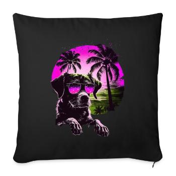 Chien mignon avec des lunettes de soleil sur le cadeau de plage - Housse de coussin décorative 45 x 45 cm - noir - Devant