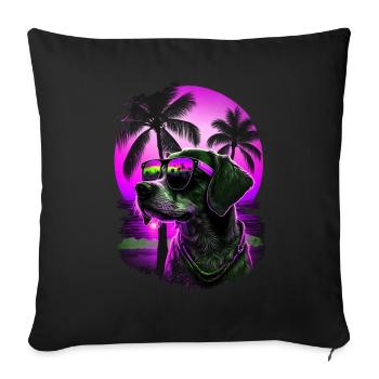 Retro cute dog on the beach with sunglasses - Sofa pillowcase 17,3'' x 17,3'' (45 x 45 cm) - black - Front