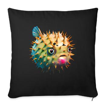 Inflated puffer fish - Sofa pillowcase 17,3'' x 17,3'' (45 x 45 cm) - black - Front