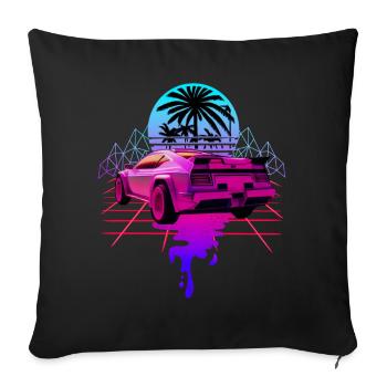 Retro Wave Sports Car Vaporwave - Sofa pillowcase 17,3'' x 17,3'' (45 x 45 cm) - black - Front