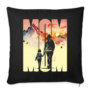 Mère avec un garçon Fête des mères Montagnes Maman Enfant - Housse de coussin décorative 45 x 45 cm - noir - Devant