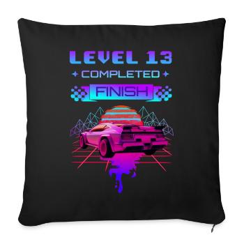 13e anniversaire LEVEL 13 Voiture de sport Retrowave - Housse de coussin décorative 45 x 45 cm - noir - Devant