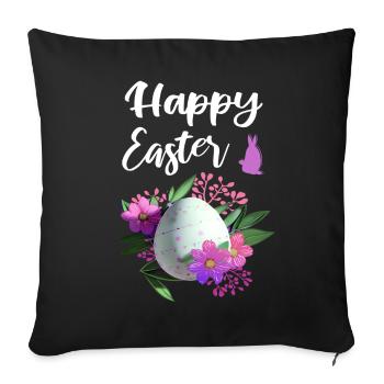 Joyeuses fleurs de Pâques oeuf de Pâques - Housse de coussin décorative 45 x 45 cm - noir - Devant