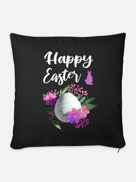 Frohe Ostern Blumen Osterei - Sofakissenbezug 45 x 45 cm - Schwarz