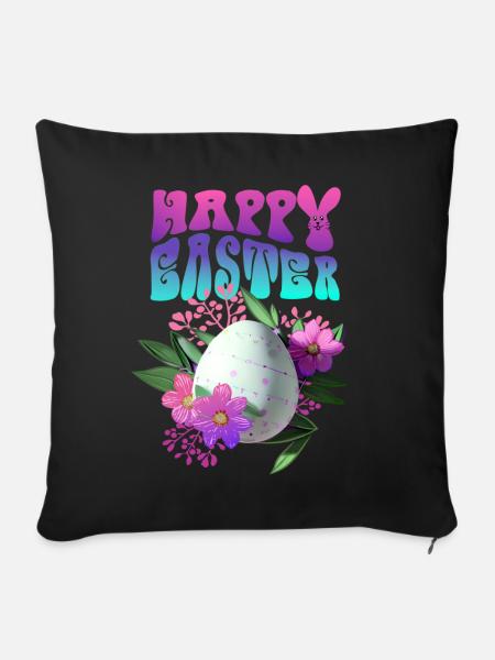 Frohe Ostern Osterei Floral - Sofakissenbezug 45 x 45 cm - Schwarz