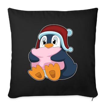 Oreiller de couchage pingouin - Housse de coussin décorative 45 x 45 cm - noir - Devant