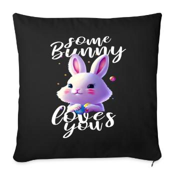 mignon lapin de Pâques vous aime - Housse de coussin décorative 45 x 45 cm - noir - Devant