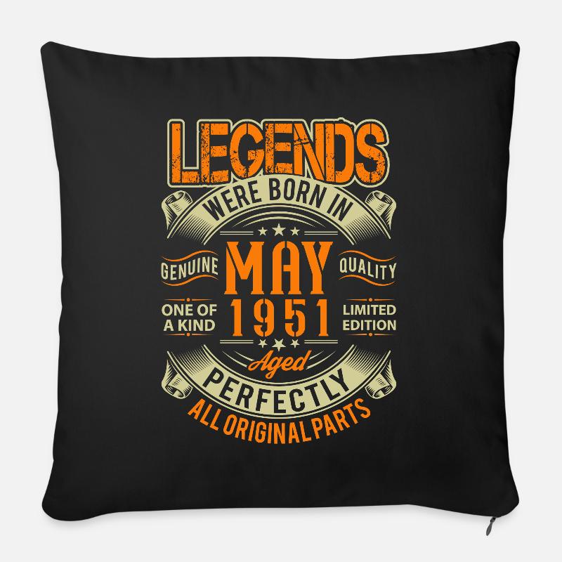 1951 Mai Anniversaire Légende - Housse de coussin décorative 45 x 45 cm - noir