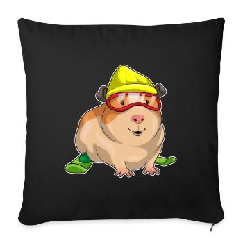 Ski cochon d’Inde ski - Housse de coussin décorative 45 x 45 cm - noir - Devant
