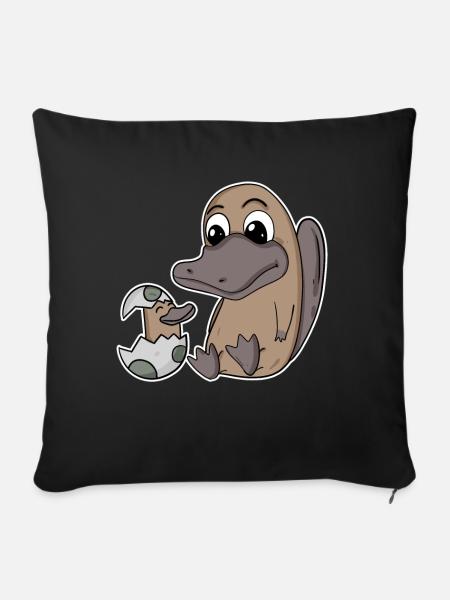 Schnabeltier Familie - Schnabeltier mit Baby - Sofakissenbezug 45 x 45 cm - Schwarz