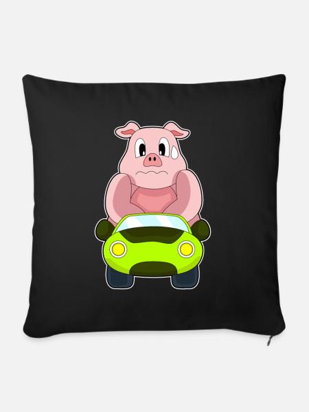 Schwein Auto - Sofakissenbezug 45 x 45 cm - Schwarz