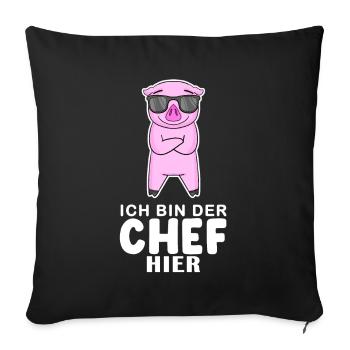 cooles Schwein Chef Spruch - Sofakissenbezug 45 x 45 cm - Schwarz - Vorne