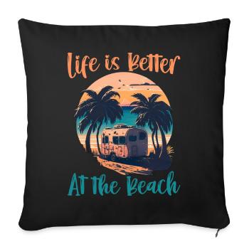 La vie est meilleure à la plage - Rétro - Housse de coussin décorative 45 x 45 cm - noir - Devant