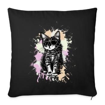 Coole Katze Mit Sonnenbrille - Sofakissenbezug 45 x 45 cm - Schwarz - Vorne