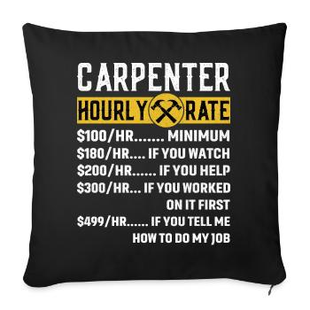Vintage Carpenter Vêtements Woodworking Taux horaire - Housse de coussin décorative 45 x 45 cm - noir - Devant