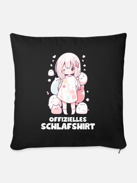 Kawaii Shirt Mädchen Niedliche Pyjama-Nachtwäsche - Sofakissenbezug 45 x 45 cm - Schwarz