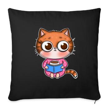 Cat Reading Books Book - Sofa pillowcase 17,3'' x 17,3'' (45 x 45 cm) - black - Front