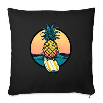 Ananas kawaii au coucher du soleil - Housse de coussin décorative 45 x 45 cm - noir - Devant