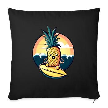 Ananas kawaii au coucher du soleil - Housse de coussin décorative 45 x 45 cm - noir - Devant