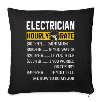 Électricien Cadeaux Électricien Taux horaire - Housse de coussin décorative 45 x 45 cm - noir - Devant