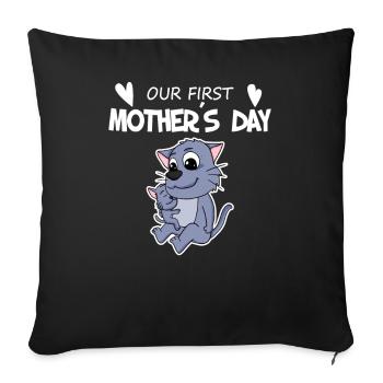 Muttertag - erster Muttertag Geschenk - Sofakissenbezug 45 x 45 cm - Schwarz - Vorne