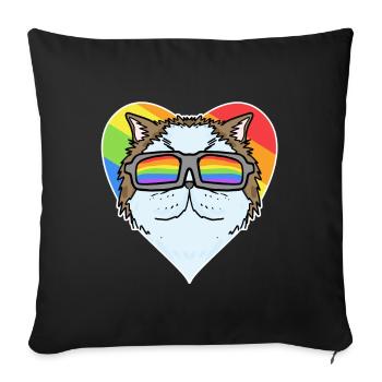 Rainbow - Cat Persian cat with glasses and heart - Sofa pillowcase 17,3'' x 17,3'' (45 x 45 cm) - black - Front