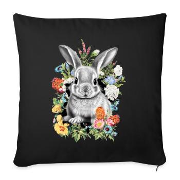Rabbit Rabbit Flowers - Sofa pillowcase 17,3'' x 17,3'' (45 x 45 cm) - black - Front