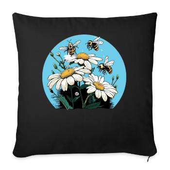 Daisies and bees - white/yellow flowers - Sofa pillowcase 17,3'' x 17,3'' (45 x 45 cm) - black - Front