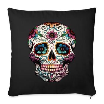 Mexikanischer dekorativer Schädel - Sofakissenbezug 45 x 45 cm - Schwarz - Vorne