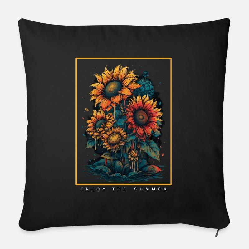 Psychedelische Sonnenblumen Garten Natur Geschenk - Sofakissenbezug 45 x 45 cm - Schwarz