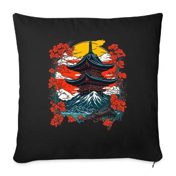 Paysage de temple japonais traditionnel - Housse de coussin décorative 45 x 45 cm - noir - Devant