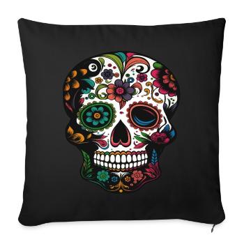 Tête de mort, fête des morts au Mexique - Housse de coussin décorative 45 x 45 cm - noir - Devant