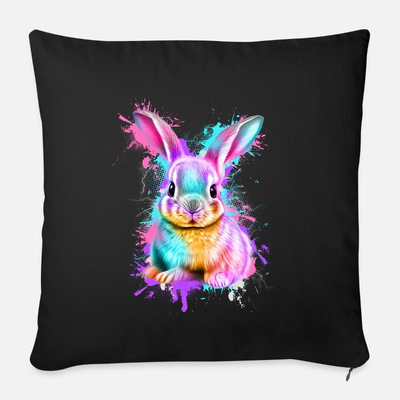 Hase Kaninchen Bunt - Sofakissenbezug 45 x 45 cm - Schwarz