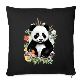Fleurs de panda - Housse de coussin décorative 45 x 45 cm - noir - Devant