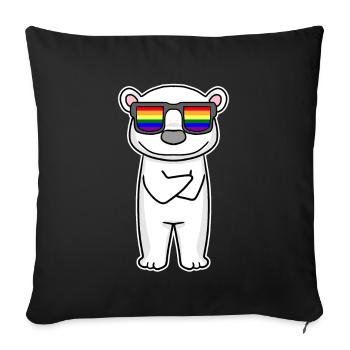 Rainbow - polar bear with glasses - Sofa pillowcase 17,3'' x 17,3'' (45 x 45 cm) - black - Front