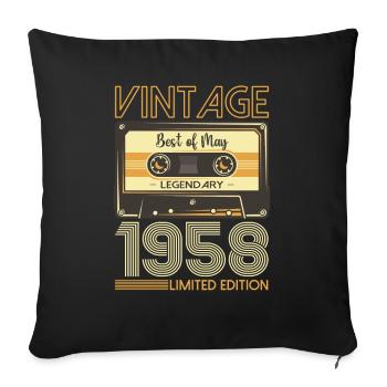 65 Birthday Man Woman Cassette May Vintage 1958 - Sofa pillowcase 17,3'' x 17,3'' (45 x 45 cm) - black - Front