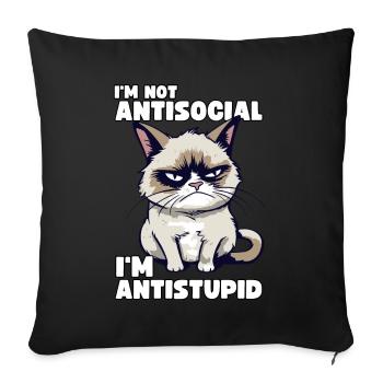 Grump Cat - I'm Not Antisocial - I'm Antistupid - Sofa pillowcase 17,3'' x 17,3'' (45 x 45 cm) - black - Front