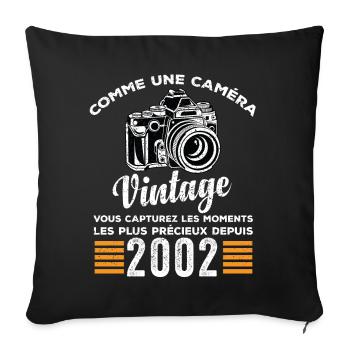 Caméra vintage 2002 cadeau anniversaire humour - Housse de coussin décorative 45 x 45 cm - noir - Devant