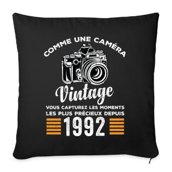 Caméra vintage 1992 cadeau anniversaire humour - Housse de coussin décorative 45 x 45 cm - noir - Devant