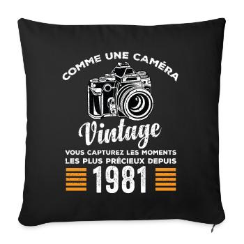 Caméra vintage 1981 cadeau anniversaire humour - Housse de coussin décorative 45 x 45 cm - noir - Devant