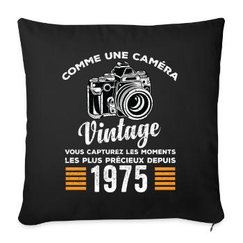Caméra vintage 1975 cadeau anniversaire humour - Housse de coussin décorative 45 x 45 cm - noir - Devant