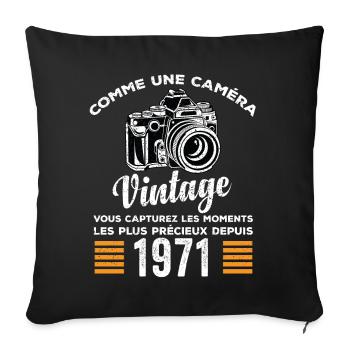Caméra vintage 1971 cadeau anniversaire humour - Housse de coussin décorative 45 x 45 cm - noir - Devant